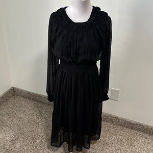 🎾 DownEast Long Sleeve Swiss Dot Midi Dress